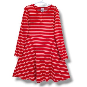 Hanna Andersson Girls 10 Striped Ribbed Long Sleeve Fit Flare Poppy Red Dress